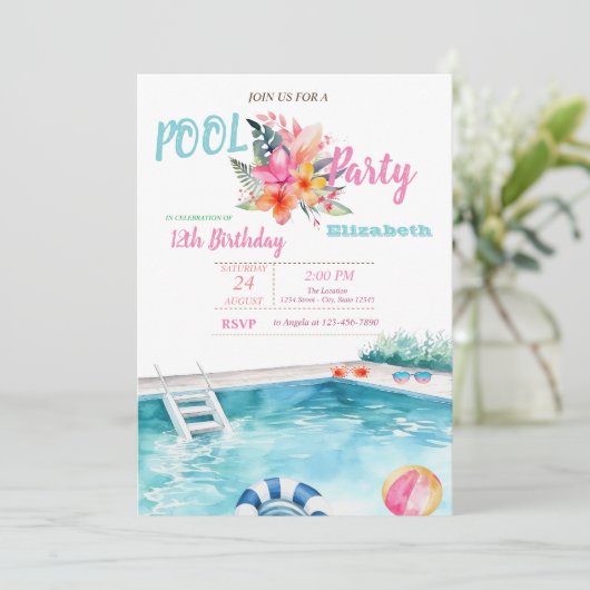 Zwembad Float Bril Bloemen Verjaardagsfeest Kaart (Staand voorkant)
