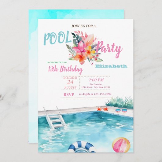 Zwembad Float Bril Bloemen Verjaardagsfeest Kaart (Voorkant / Achterkant)