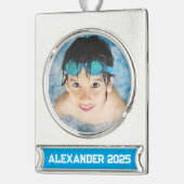 Zwembad Foto Azure Verzilverd Banner Ornament (Links)