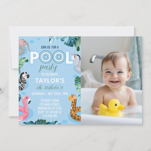 Zwembad Jongen 1e Verjaardag Foto uitnodiging (Voorkant)