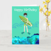 Zwembad Jongen zwemmen verjaardag Kaart (Gele Bloem)
