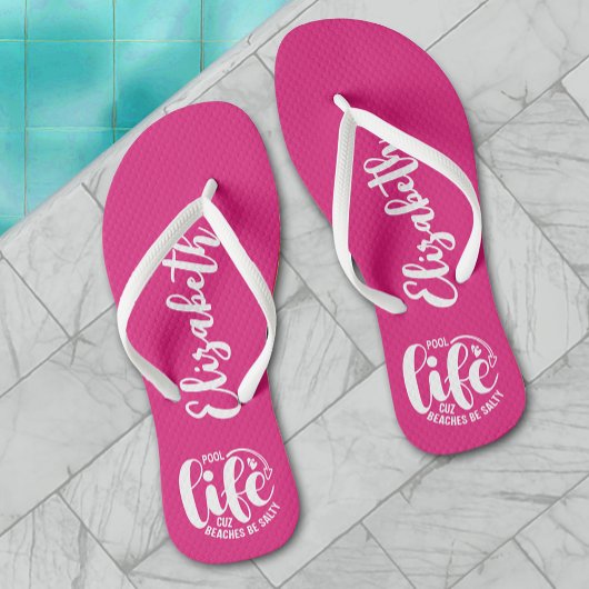 Zwembad Life Hot Pink gepersonaliseerd Teenslippers