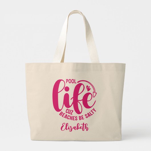 Zwembad Life Hot Pink Grote Tote Bag (Achterkant)