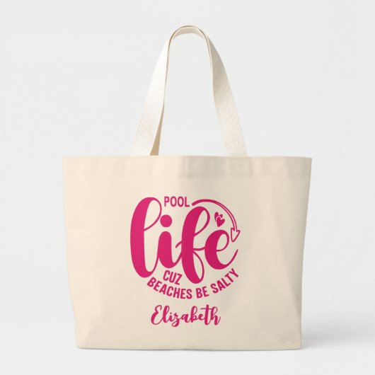 Zwembad Life Hot Pink Grote Tote Bag (Voorkant)