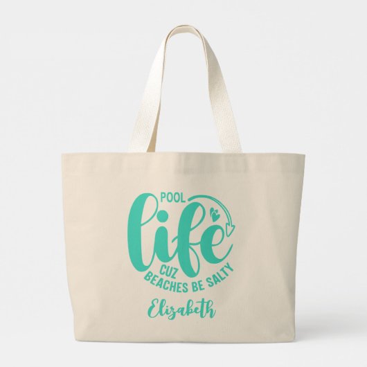 Zwembad Life Turquoise Grote Tote Bag (Achterkant)