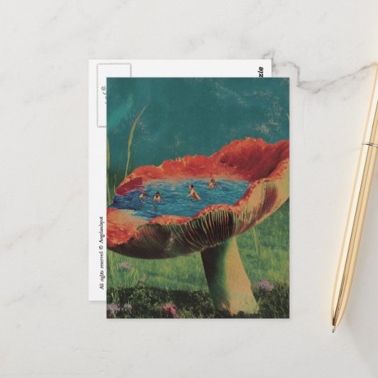 Zwembad met Paddenstoel Briefkaart (Voorkant / Achterkant in situ)