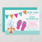 Zwembad of strand verjaardagsfeestje uitnodigingen (Voorkant / Achterkant)
