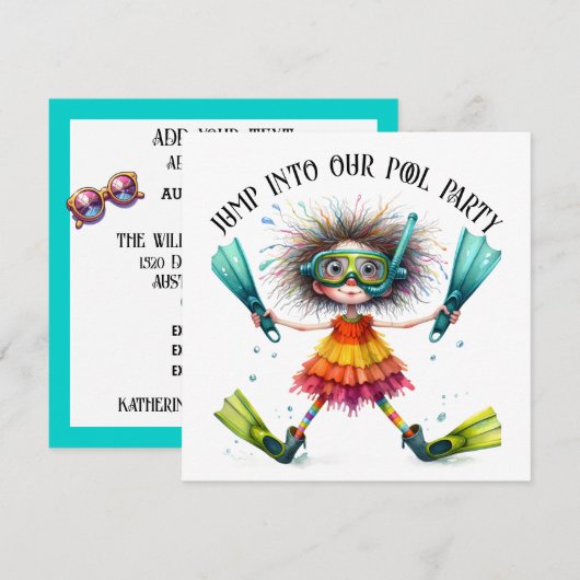 ZWEMBAD of Strandfeest Kaart (Voorkant / Achterkant)