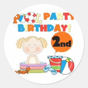 Zwembad Party 2e Verjaardag Tshirts en geschenken Ronde Sticker