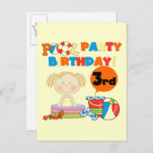 Zwembad Party 3e Verjaardag T-shirts en geschenken Uitnodiging Briefkaart (Voorkant / Achterkant)