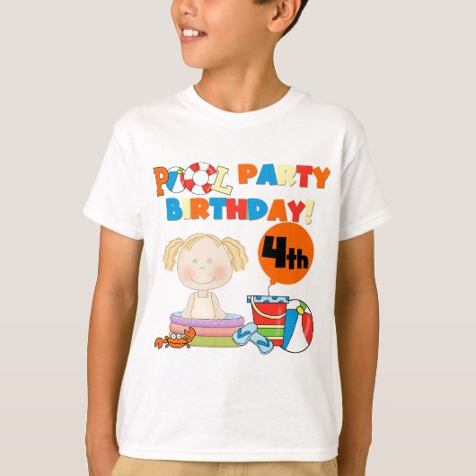 Zwembad Party 4e verjaardag Tshirts en geschenken (Voorkant)