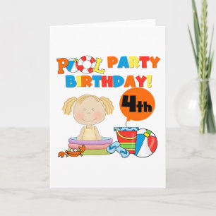 Zwembad Party 4e verjaardag Tshirts en geschenken Kaart