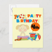 Zwembad Party 4e verjaardag Tshirts en geschenken Uitnodiging Briefkaart (Voorkant / Achterkant)