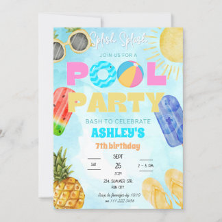 Zwembad Party Bash Kinder Splish Verjaardag Kaart