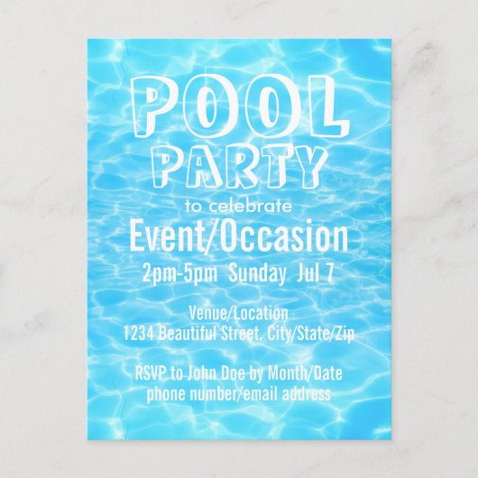 Zwembad Party Beach Party Blauw Water Tropisch Ele Uitnodiging Briefkaart (Voorkant)