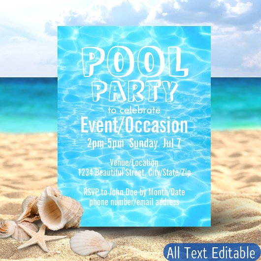 Zwembad Party Beach Party Blauw Water Tropisch Ele Uitnodiging Briefkaart