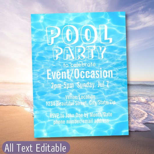 Zwembad Party Beach Party Blauw Water Tropisch Ele Uitnodiging Briefkaart