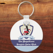 Zwembad Party Favoriet Zwemclub Crest Penguin Kind Sleutelhanger (Voorkant)