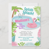 Zwembad Party Flamingo Verjaardag uitnodiging (Voorkant)