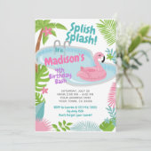 Zwembad Party Flamingo Verjaardag uitnodiging (Staand voorkant)