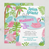 Zwembad Party Flamingo Verjaardag uitnodiging (Voorkant / Achterkant)