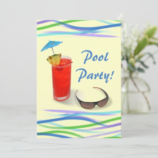 Zwembad Party-Fun Cocktail/Blue+Yellow Kaart (Staand voorkant)