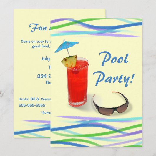 Zwembad Party-Fun Cocktail/Blue+Yellow Kaart (Voorkant / Achterkant)