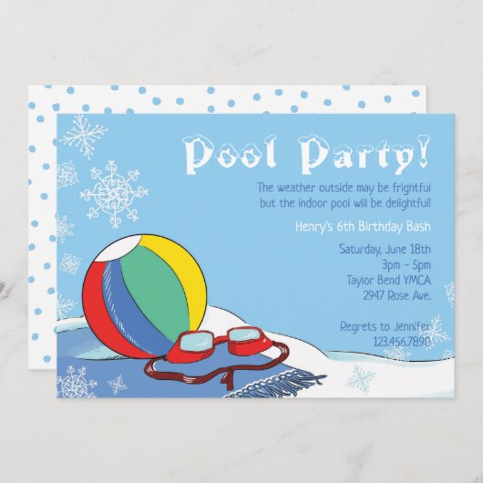 Zwembad Party in Winter Jongens Binnen Sneeuwrijk  Kaart (Voorkant / Achterkant)