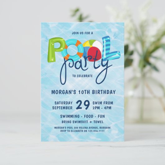 Zwembad Party Kind verjaardagsfeestje Kaart (Staand voorkant)