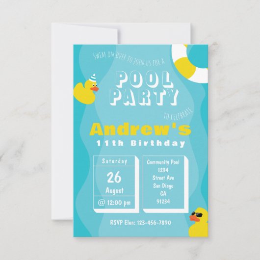 Zwembad Party - Kinder thema verjaardagsfeestuitno Kaart (Voorkant)