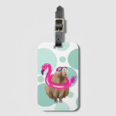Zwembad Party Leuke Capybara met roze flamingo vlo Bagagelabel (Voorkant (verticaal))