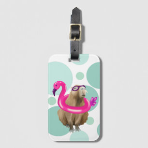 Zwembad Party Leuke Capybara met roze flamingo vlo Bagagelabel