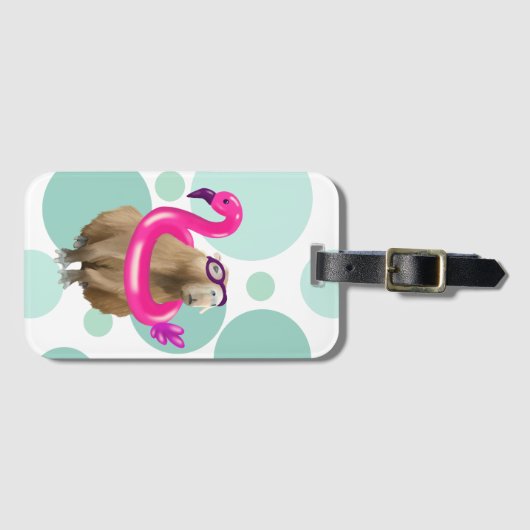Zwembad Party Leuke Capybara met roze flamingo vlo Bagagelabel (Voorkant (horizontaal))