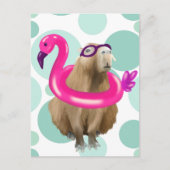 Zwembad Party Leuke Capybara met roze flamingo vlo Briefkaart (Voorkant)