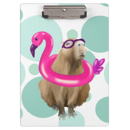 Zwembad Party Leuke Capybara met roze flamingo vlo Klembord