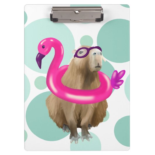 Zwembad Party Leuke Capybara met roze flamingo vlo Klembord (Voorkant)