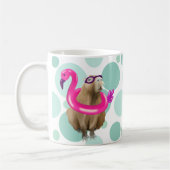 Zwembad Party Leuke Capybara met roze flamingo vlo Koffiemok (Links)