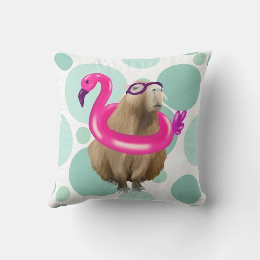 Zwembad Party Leuke Capybara met roze flamingo vlo Kussen (Achterkant)