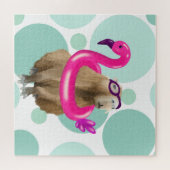 Zwembad Party Leuke Capybara met roze flamingo vlo Legpuzzel (Horizontaal)