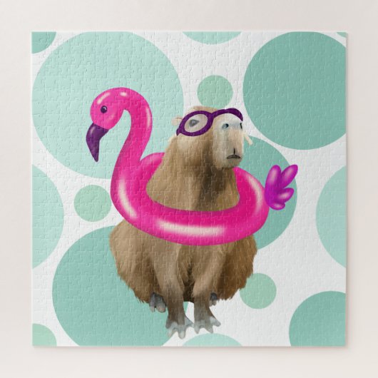 Zwembad Party Leuke Capybara met roze flamingo vlo Legpuzzel (Verticaal)