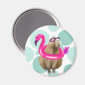 Zwembad Party Leuke Capybara met roze flamingo vlo Magneet (Voorkant / Achterkant)