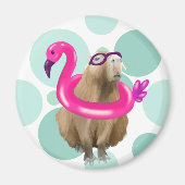 Zwembad Party Leuke Capybara met roze flamingo vlo Magneet (Voorkant)