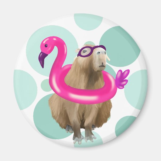 Zwembad Party Leuke Capybara met roze flamingo vlo Magneet (Voorkant)