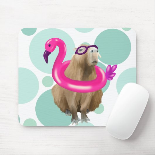 Zwembad Party Leuke Capybara met roze flamingo vlo Muismat (Met muis)