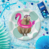 Zwembad Party Leuke Capybara met roze flamingo vlo Papieren Bordje (Feest)