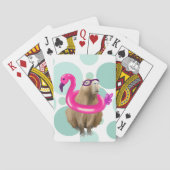Zwembad Party Leuke Capybara met roze flamingo vlo Pokerkaarten (Achterkant)