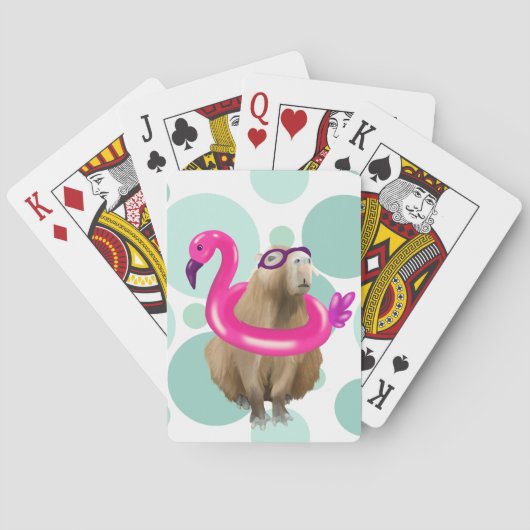 Zwembad Party Leuke Capybara met roze flamingo vlo Pokerkaarten (Achterkant)