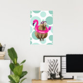 Zwembad Party Leuke Capybara met roze flamingo vlo Poster (Thuiskantoor)