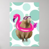 Zwembad Party Leuke Capybara met roze flamingo vlo Poster (Voorkant)