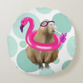 Zwembad Party Leuke Capybara met roze flamingo vlo Rond Kussen (Voorkant)